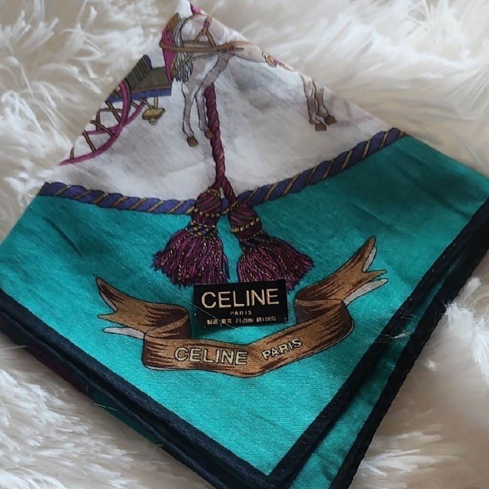 Celine EquestrianTeal and White Carriage Design Scarf - Picture 4 of 4
